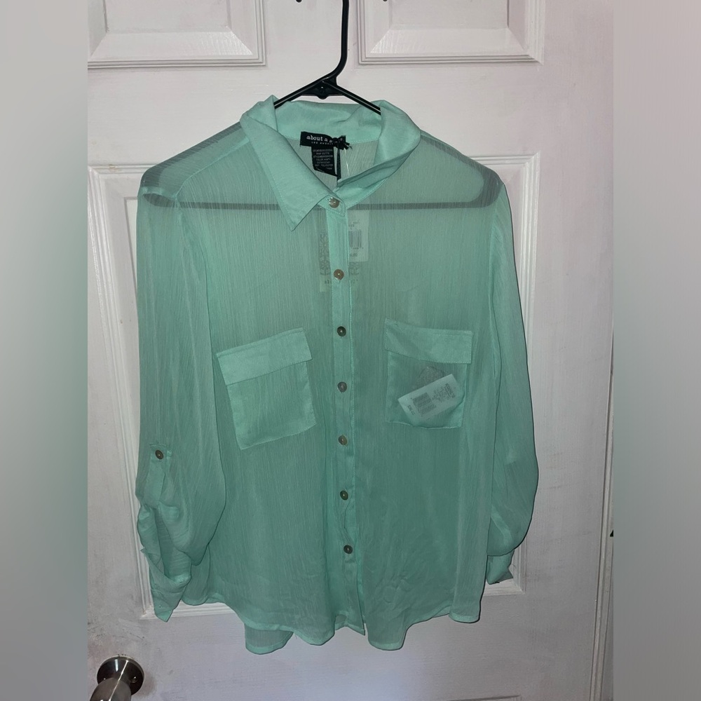 About A Girl Teal Button Up Top - Picture 8 of 8